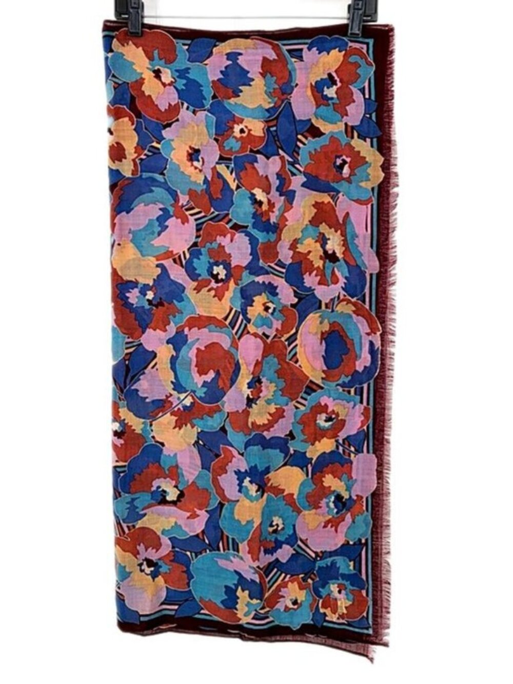 Echo Scarf Wrap Oblong 100% Wool Floral New